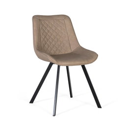 GINER Y COLOMER Lot de 2 Chaises de Salle à Manger, Design avec Capitonnage en Diamant, Tapisserie en Cuir PU Beige, Pieds en Tube d'Acier Carré Noir